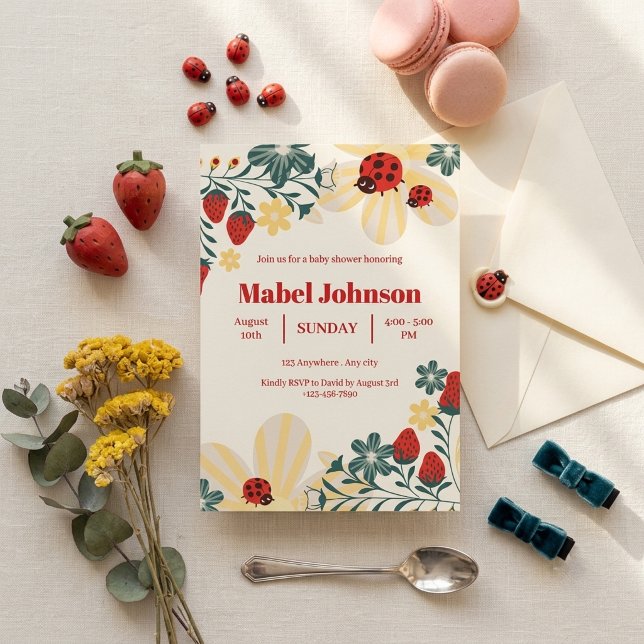 Ladybug & Strawberry Baby Shower Invitation (Creator Uploaded)