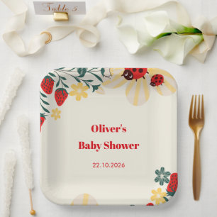 Ladybug & Strawberry Baby Shower Paper Plate