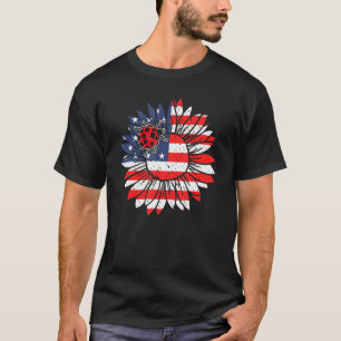 Ladybug Sunflower 4th Of July Entomologists Usa Fl T-Shirt