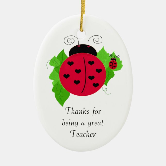 Ladybug Teacher Thanks Ceramic Tree Decoration (Front)