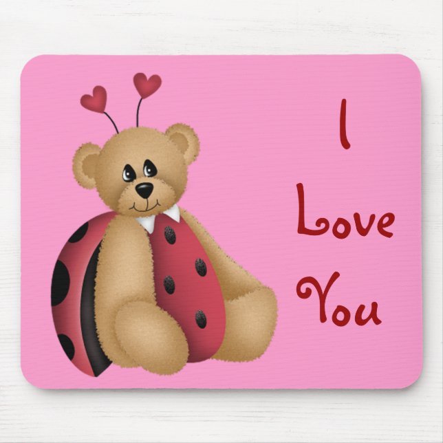 Ladybug Teddy Bear Mousepad - I Love You (Front)