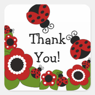 Ladybug Thank You Birthday Square Sticker! Sticker