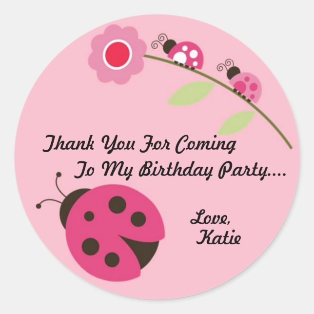 Ladybug Thank You Sticker - Pink and Green (Front)