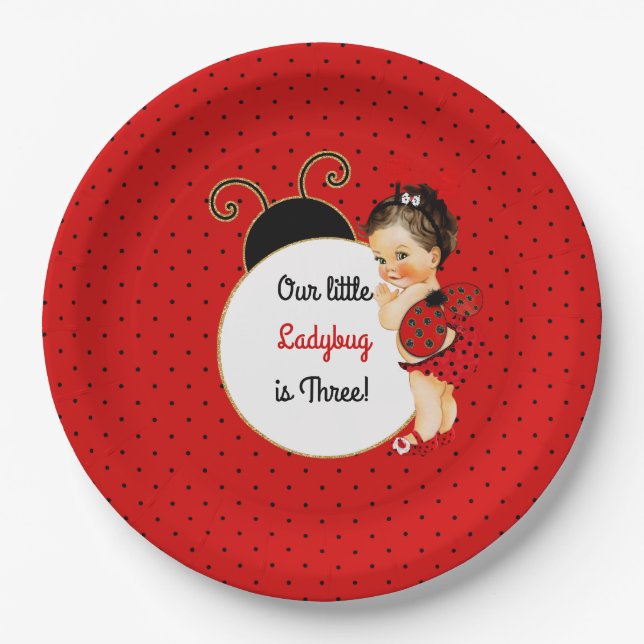 Ladybug Theme Baby Girl Red & Black Paper Plate (Front)