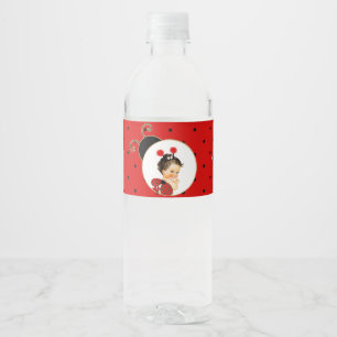 Ladybug Theme Baby Girl Red & Black Water Bottle Label
