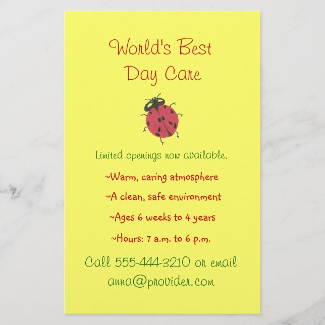 Ladybug theme child care flyer (Front)
