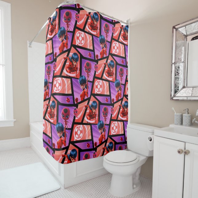 Ladybug & Tikki Pattern Shower Curtain (In Situ)