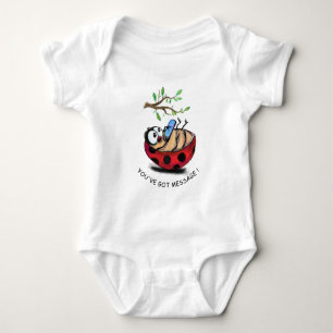 Ladybug Typing Message on Phone - Add Your Text Baby Bodysuit