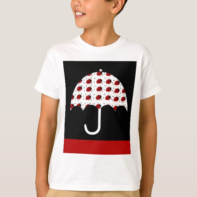 Ladybug Umbrella Design T-Shirt (Front)