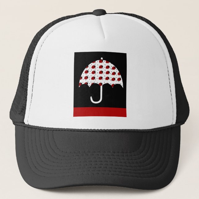 Ladybug Umbrella Design Trucker Hat (Front)