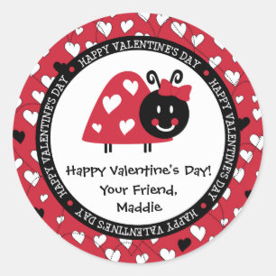 Ladybug Valentine Day Hearts Party Favour Classic Round Sticker