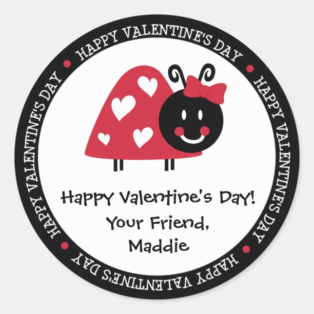 Ladybug Valentine Day Hearts Party Favour Classic Round Sticker (Front)