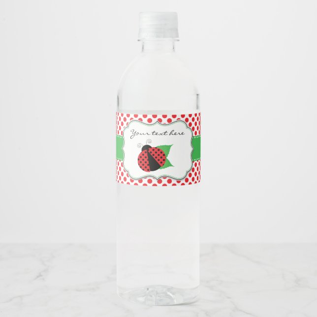 Ladybug Water Bottle Labels-Green & Red Water Bottle Label (Front)