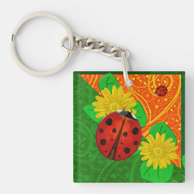 Ladybug Whimsey 3D Folk Art Key Ring (Front)