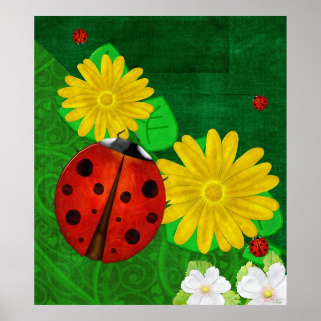 Ladybug Whimsey 3D Folk Art Poster (Front)
