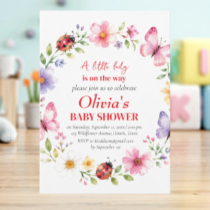 Ladybug Wildflower Baby Girl Shower Invitation