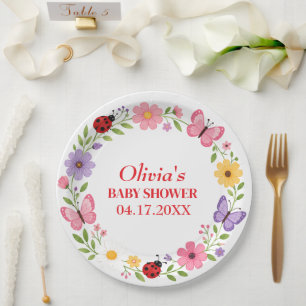 Ladybug Wildflower Baby Girl Shower Paper Plate