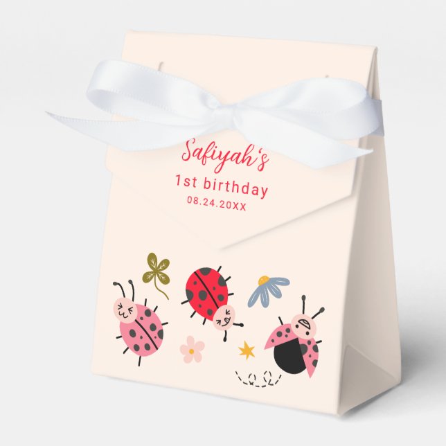 Ladybug Wildflower Birthday Party Favour Boxes (Front Side)