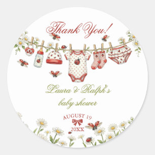 Ladybug Wildflower Girl Baby Shower Thank You Classic Round Sticker