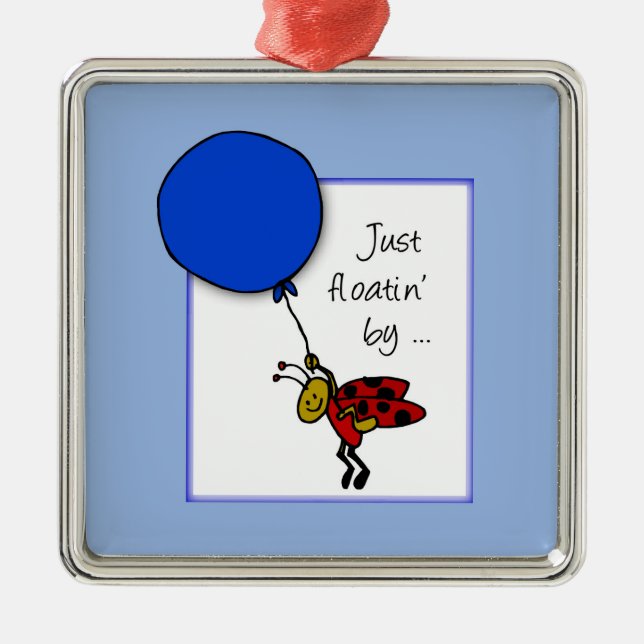Ladybug With Blue Balloon, Thinking of You Metal Tree Decoration (Front)