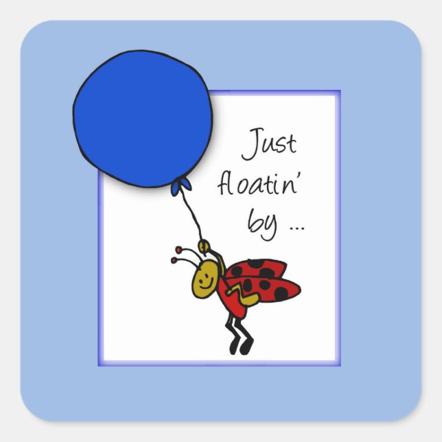 Ladybug With Blue Balloon, Thinking of You Square Sticker (Front)