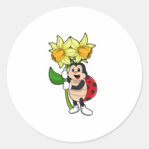 Ladybug with Flower Daffodil Classic Round Sticker
