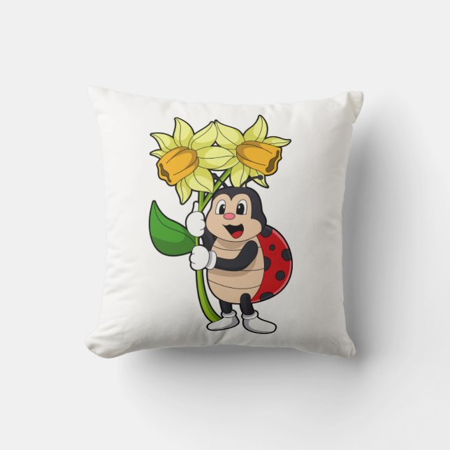 Ladybug with Flower Daffodil Cushion (Front)