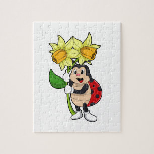 Ladybug with Flower Daffodil Jigsaw Puzzle