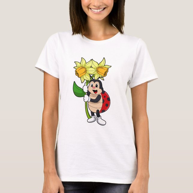 Ladybug with Flower Daffodil T-Shirt (Front)