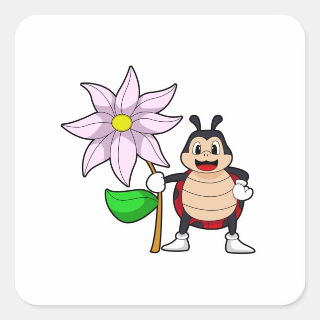 Ladybug with Flower.PNG Square Sticker (Front)
