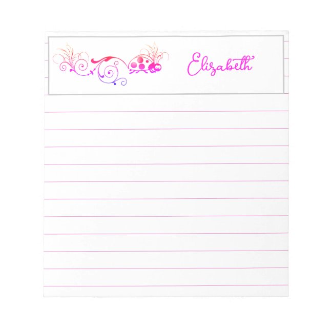 Ladybug with fun tail personalised notepad (Front)