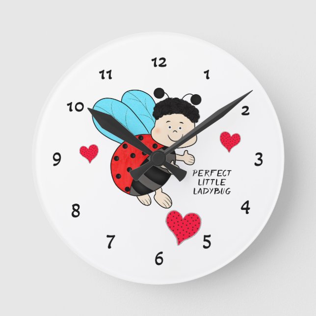 Ladybug with heart round clock (Front)