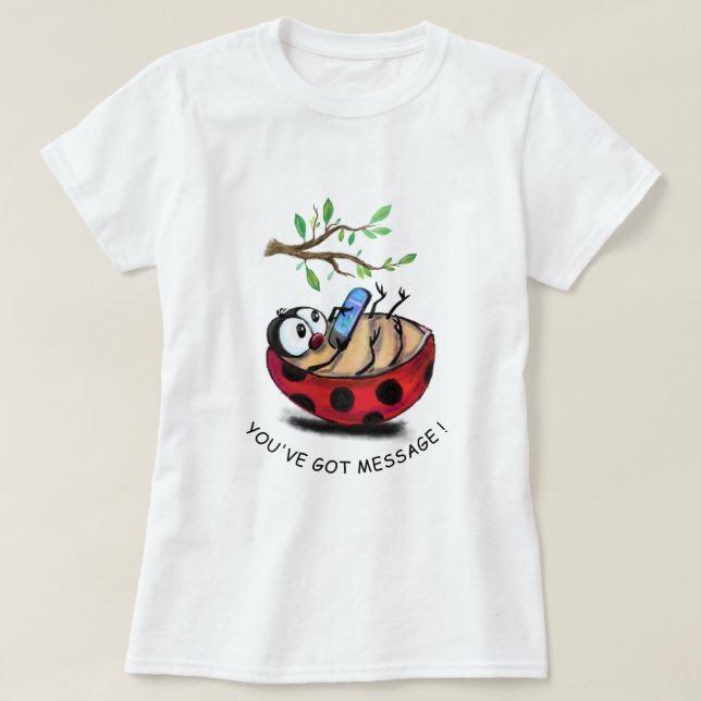 Ladybug with Phone Funny T-Shirt (Design Front)