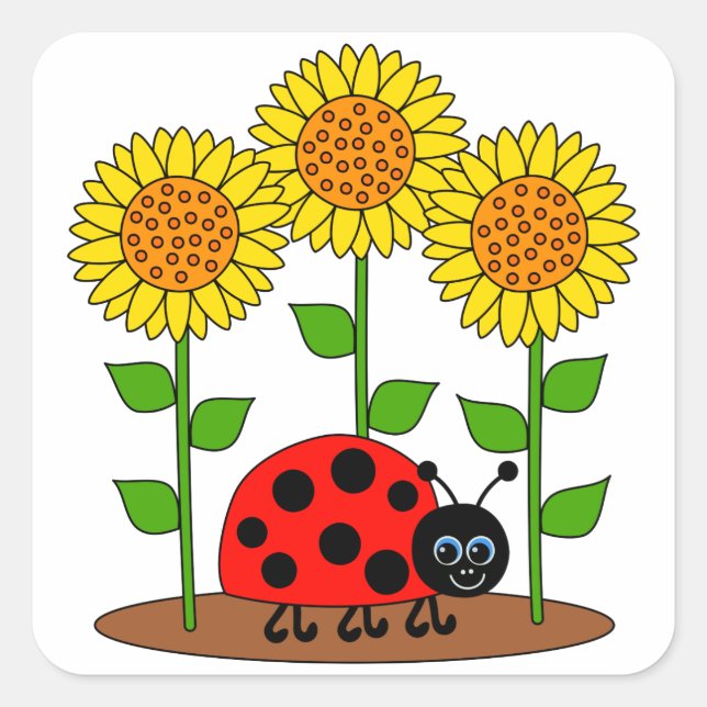 Ladybug with Sunflowers Square Sticker (Front)
