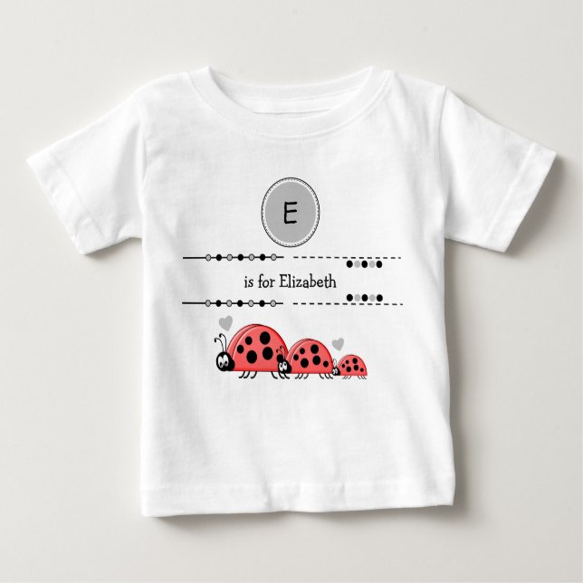 Ladybugs add name black and grey baby T-Shirt (Front)