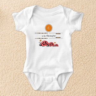 Ladybugs add name black and orange baby bodysuit