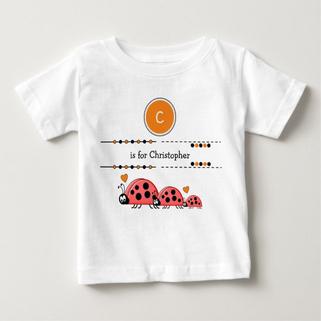 Ladybugs add name black and orange baby T-Shirt (Front)