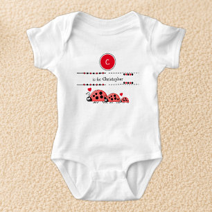 Ladybugs add name black and red baby bodysuit