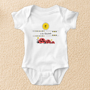 Ladybugs add name black and yellow baby bodysuit