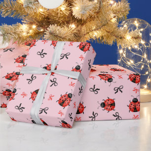 Ladybugs and bows wrapping paper