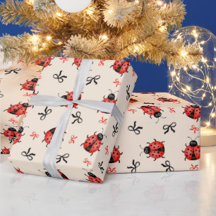 Ladybugs and bows wrapping paper