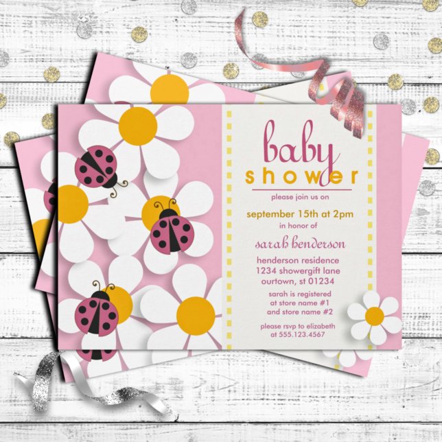 Ladybugs and Daisies Baby Shower Invitations (Creator Uploaded)