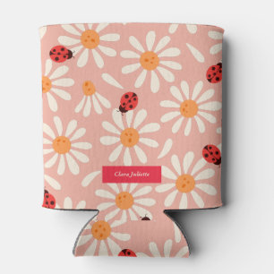 Ladybugs and Daisies Custom Name Can Cooler