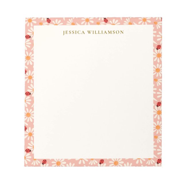 Ladybugs and Daisies Personalized Name Notepad (Front)