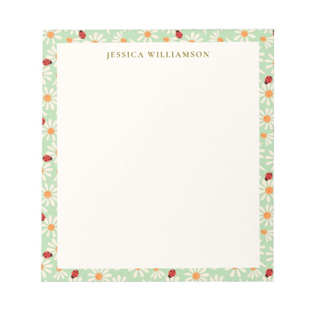 Ladybugs and Daisies Personalized Name Notepad (Front)
