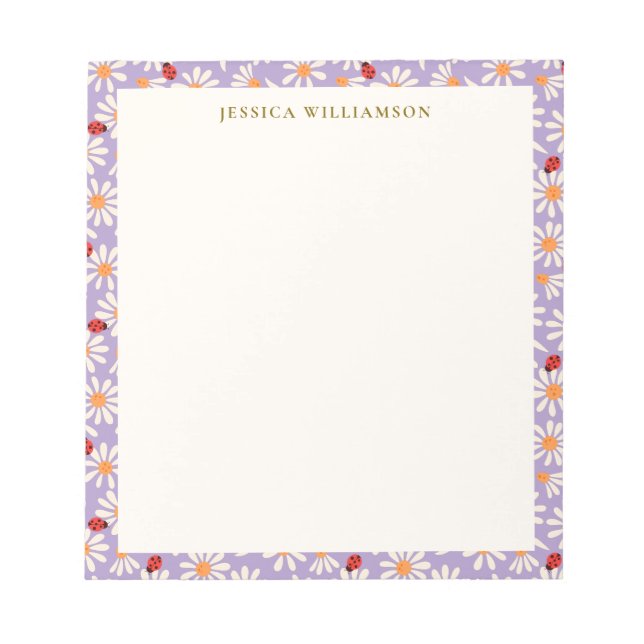 Ladybugs and Daisies Personalized Name Notepad (Front)