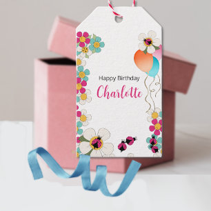 Ladybugs and Flowers Birthday Party Gift Tags