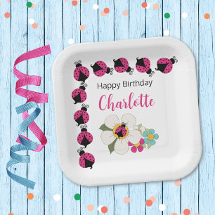 Ladybugs and Flowers Birthday Party Paper Plate