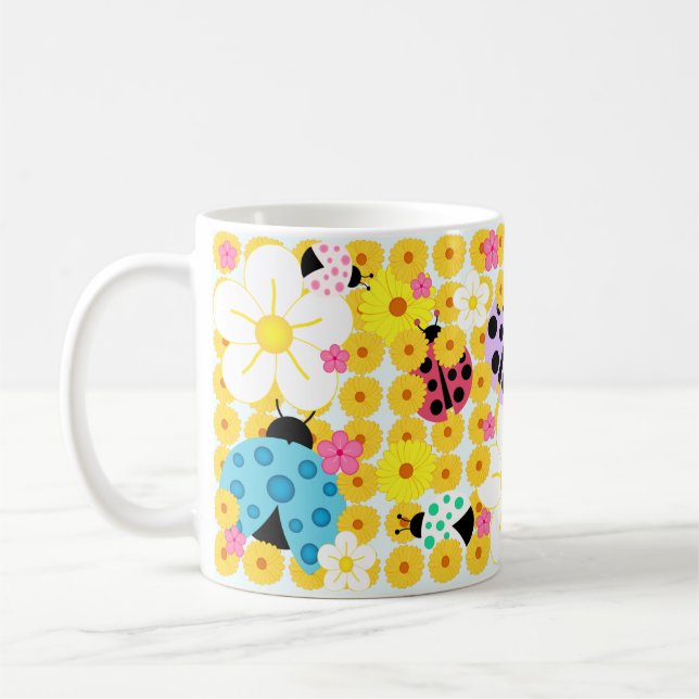 Ladybugs and Flowers Coffee Mug (Left)