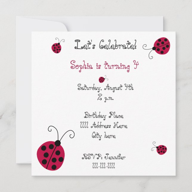 Ladybugs and Flowers Invitation (Front)